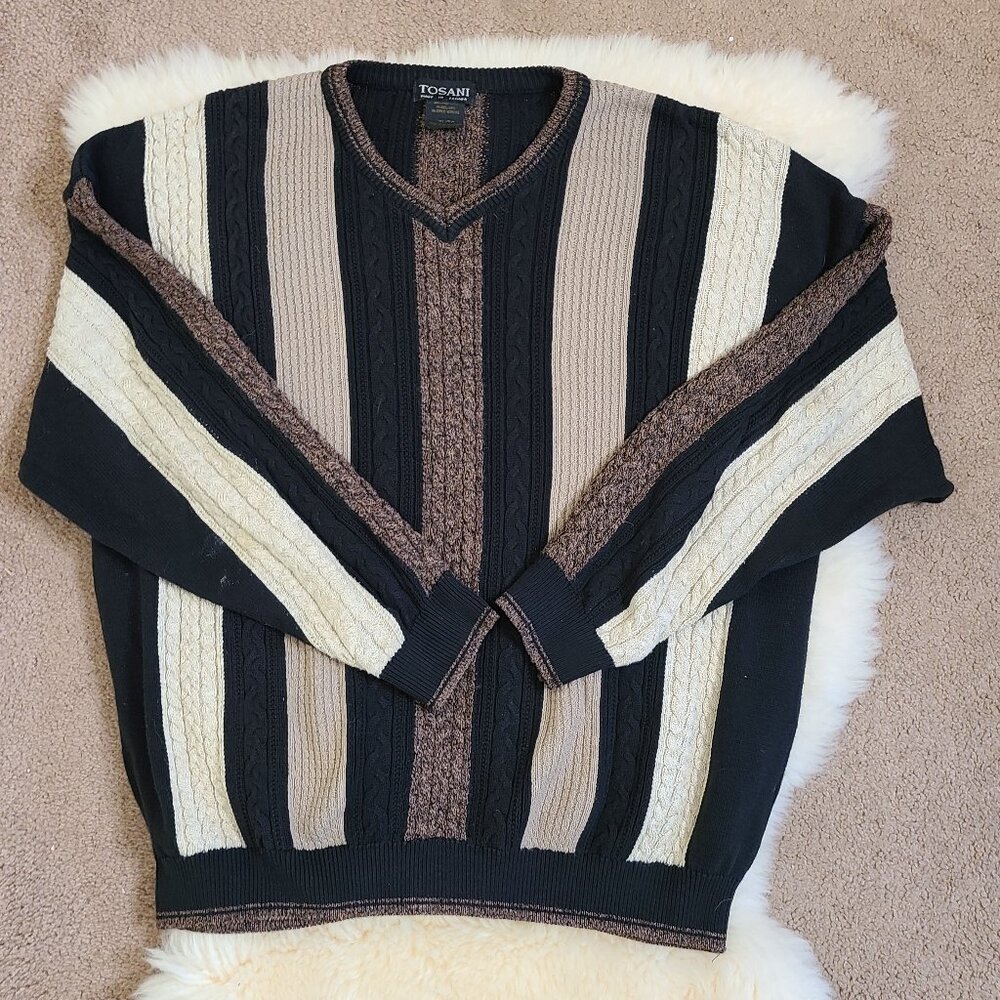 Vintage 90's Tosani V Neck Oversized Textured Sweater - XL